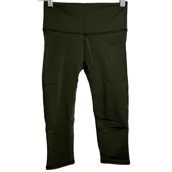 Lululemon Reveal Crop Dark Olive Green Mesh Panels Stretchy Leggings XS - Picture 1 of 13